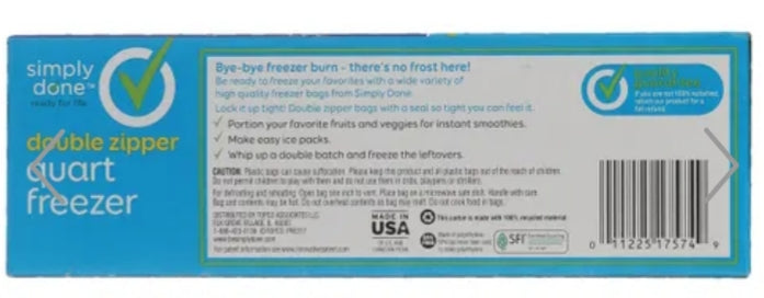 Simply Done Freezer Bags Quart 38s