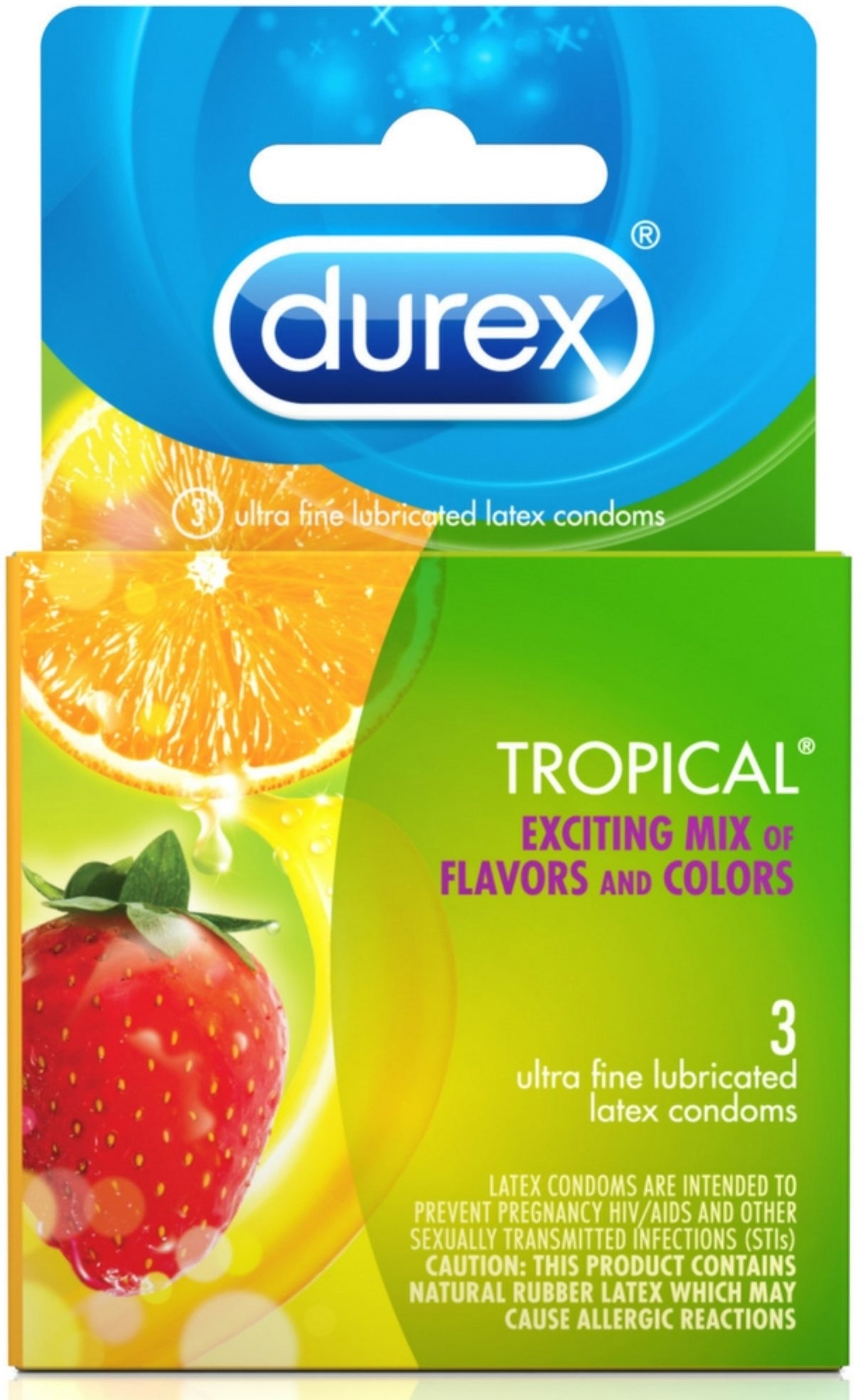 Durex Tropical Latex Condoms 3PK
