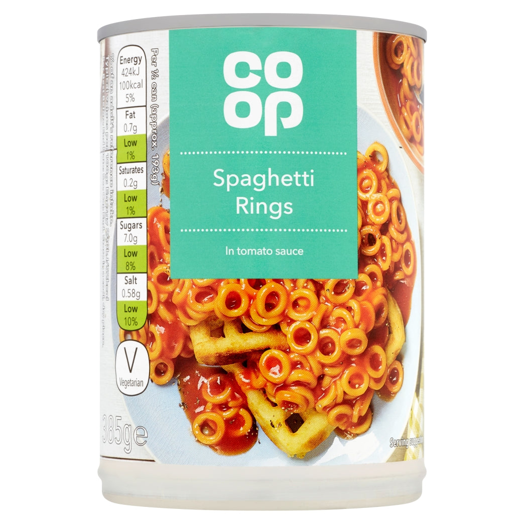 Co-Op Spaghetti Rings in T Sauce 385g
