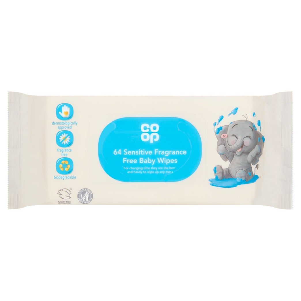 Co-Op Baby Wipes Fragrance Free 64's