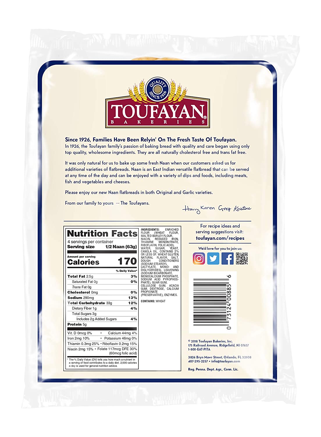 Toufayan Garlic Naan  9oz