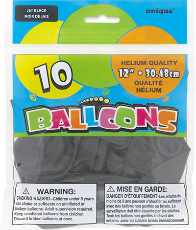 Unique 12" Jet Black Balloons 10's