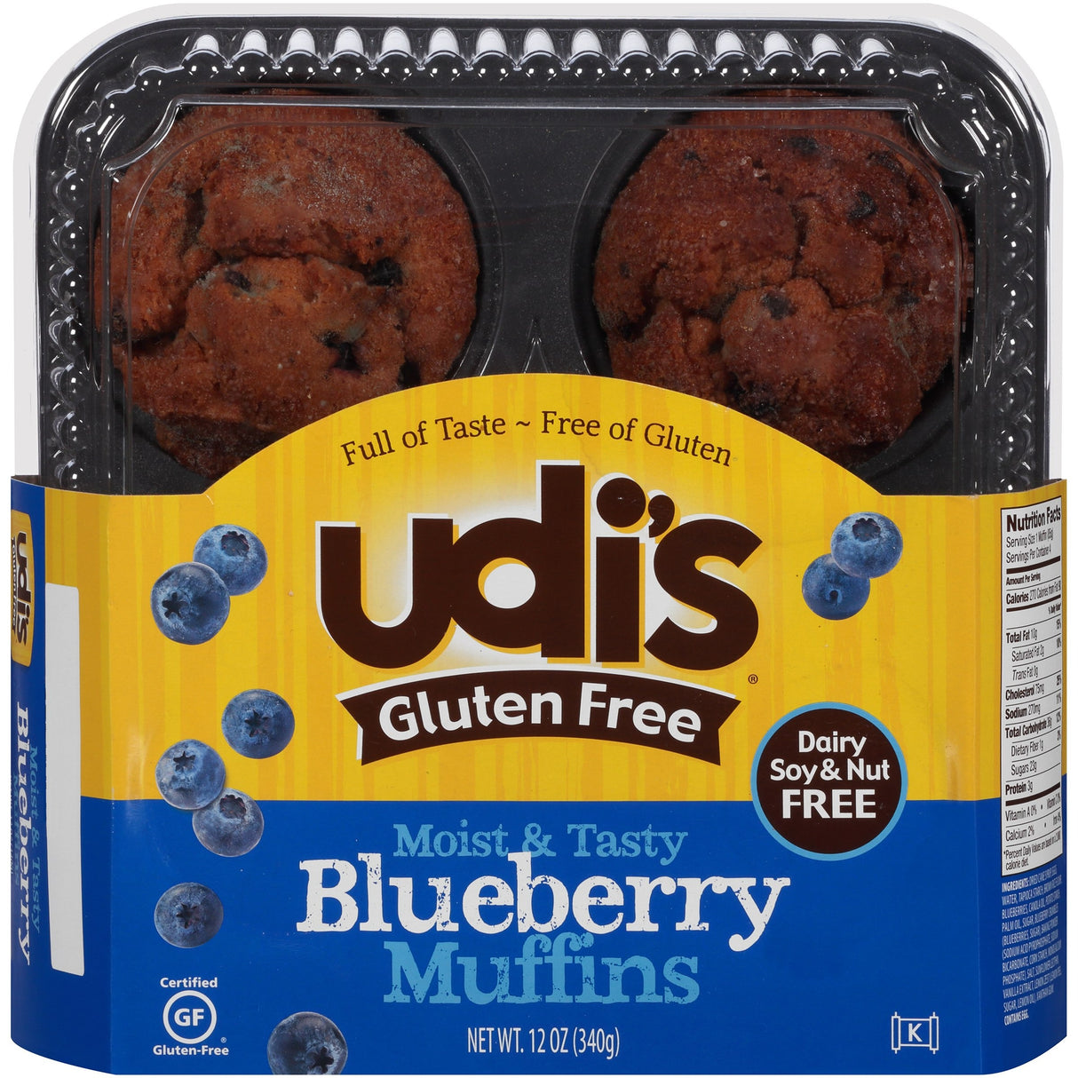 Udis Gluten Free Blueberry Muffins 12oz