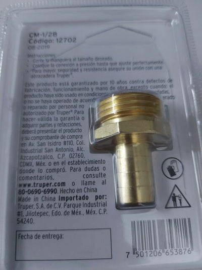 Truper Male Hose Coupler 1 2in