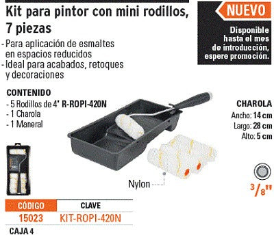 Truper Mini Roller 7Pc  Set 4''